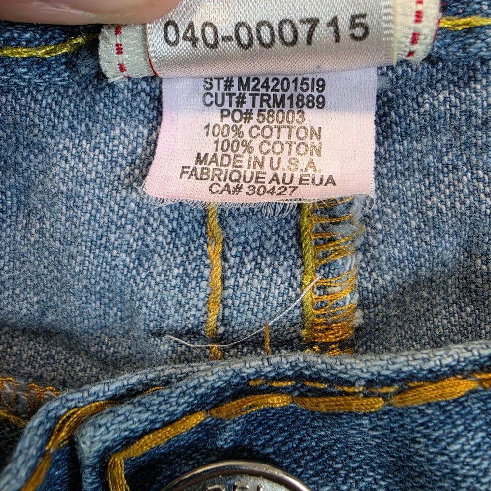 Vtg True Religion Ricky Big T Jeans Mens 34x32 Blue Straight Leg USA Made Stitch